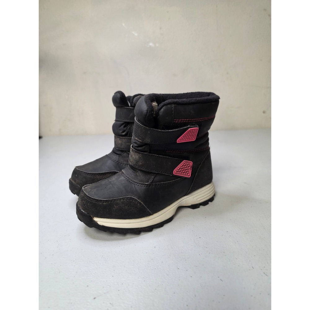 Kids Black Pink Double Strap Winter Snow Boots Size 13
